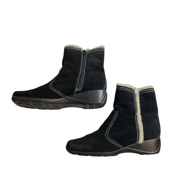 Naturalizer Women's Black Suede Ankle Boots Size 9.5 Fur Side Zip Comfort Warm - Picture 1 of 11